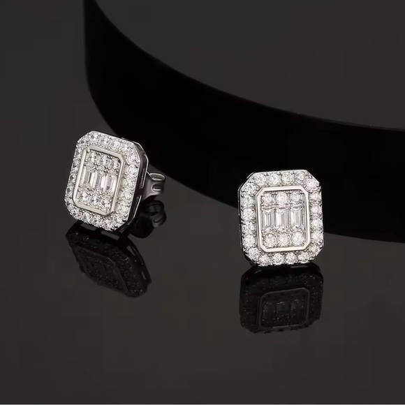 Hip Hop Rock Ear Stud Earrings for Men Iced Out Cubic Zirconia Bling - Picture 4 of 5